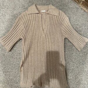 Miss Love Taupe Ribbed Knit Sweater Polo Size Medium